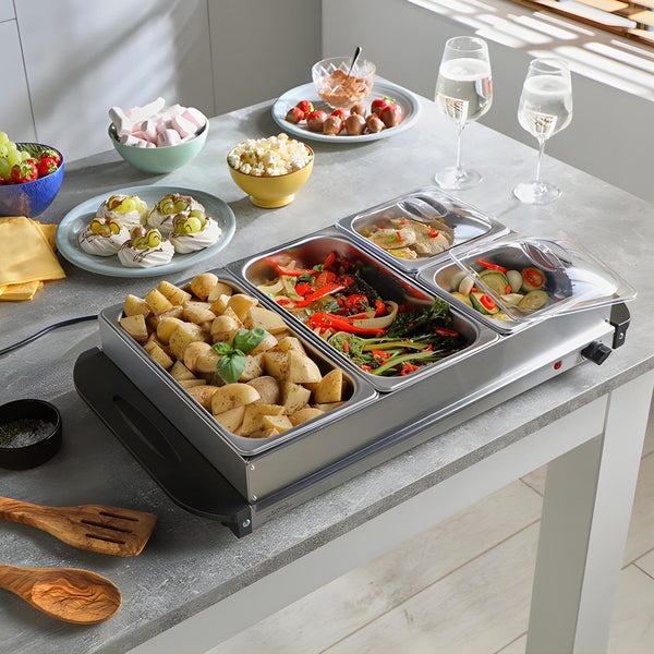 Electric Food Warmer with 4 heating Trays with covers & insulated handles with temperature control 