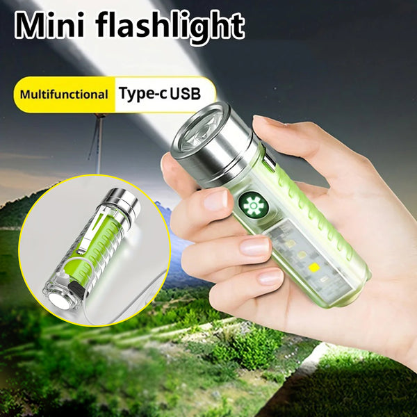 Rechargeable Waterproof Mini Handheld Magnetic Flashlight with Front and Side Light 