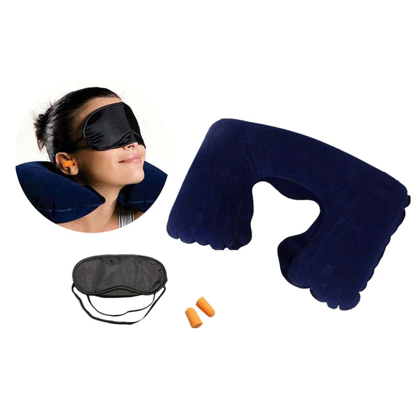 Multifunctional Travel Trio Set (Neck Rest Sleeping Pillow + Sleeping Eye Mask + Noise Isolating Earplugs) 