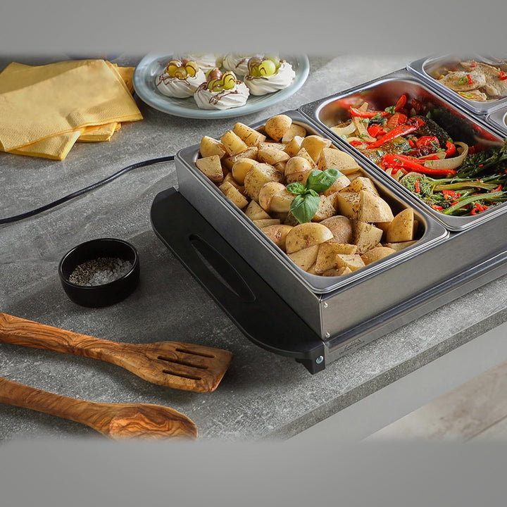 Electric Food Warmer with 4 heating Trays with covers & insulated handles with temperature control