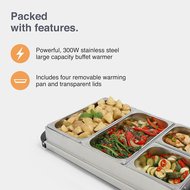 Electric Food Warmer with 4 heating Trays with covers & insulated handles with temperature control