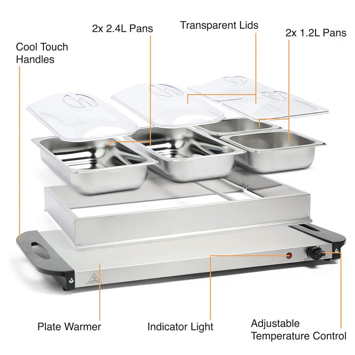 Electric Food Warmer with 4 heating Trays with covers & insulated handles with temperature control