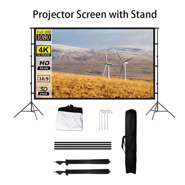 16:9 HD Portable Projector Screen With Stand and Storage Bag