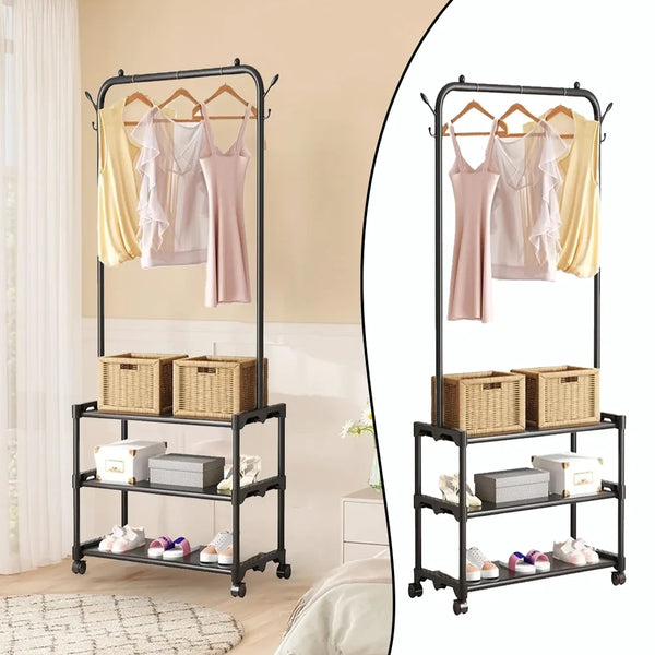 Clothes Stand with 3 Storage Shelves - dealatcity store	