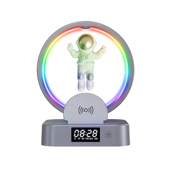 Y-558 Astronaut Magnetic Wireless Speaker with Wireless Charger, Digital Clock, and Colorful RGB Lighting