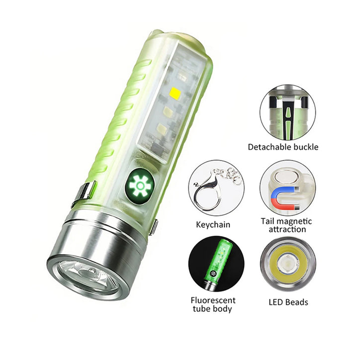 Rechargeable Waterproof Mini Handheld Magnetic Flashlight with Front and Side Light 