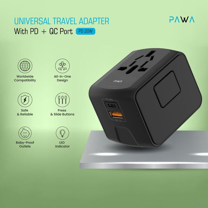 PAWA Universal Travel Adapter with PD 20W + USB QC Port