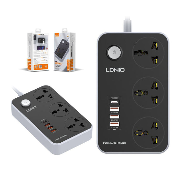 LDNIO SC3412 38W PD20W Power Strip 3 Socket Outlets and 3 QC 3.0 USB