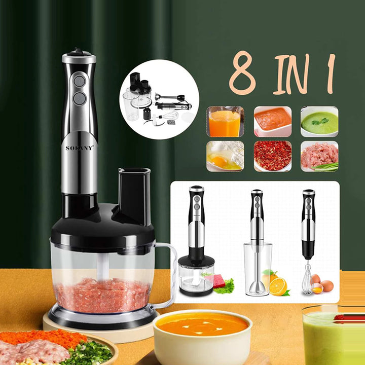 SOKANY 8-in-1 Stainless Steel Sauces Electric Hand Mixer Whisk Meat Grinder Egg Smoothie Paste Blender Eggbeater