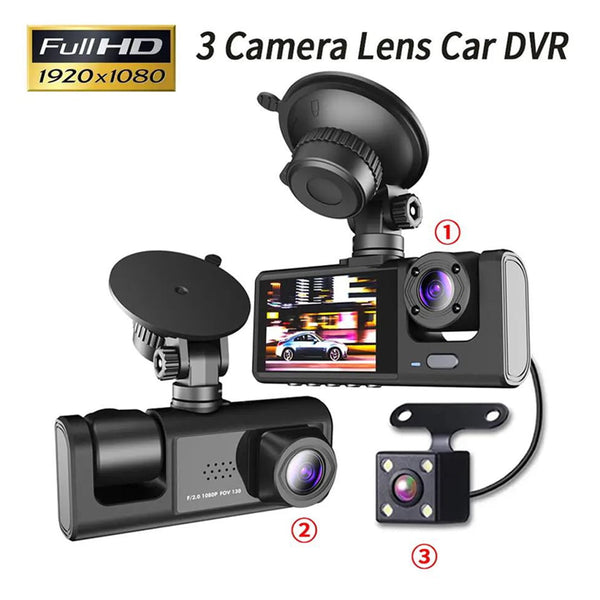 3-in-1 3-Channel (Front, Interior, and Rear) Car Camera HD 1080P Dash Cam