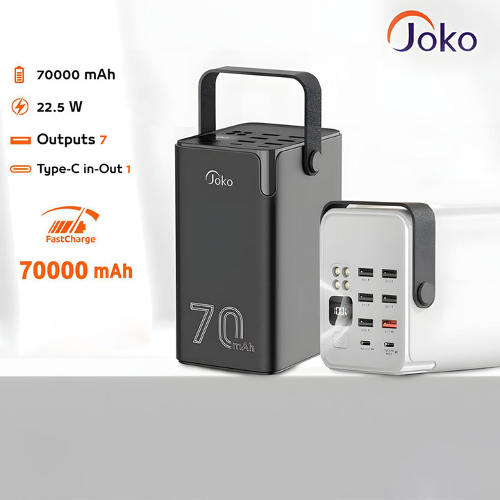 JOKO 70000mAh Power Bank PD 3.0 Fast Charging 7 Outputs 2 Inputs With Digital Screen and Light