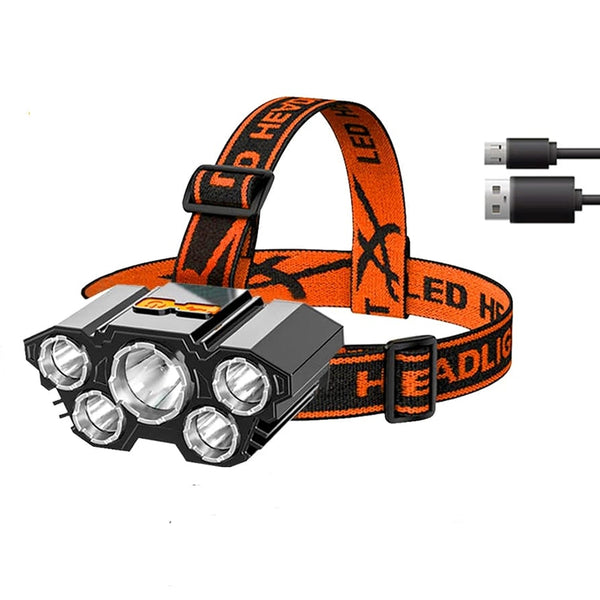 5 LED with Built-in 18650 Battery USB Rechargeable Portable Flashlight Lantern Torch Headlamp