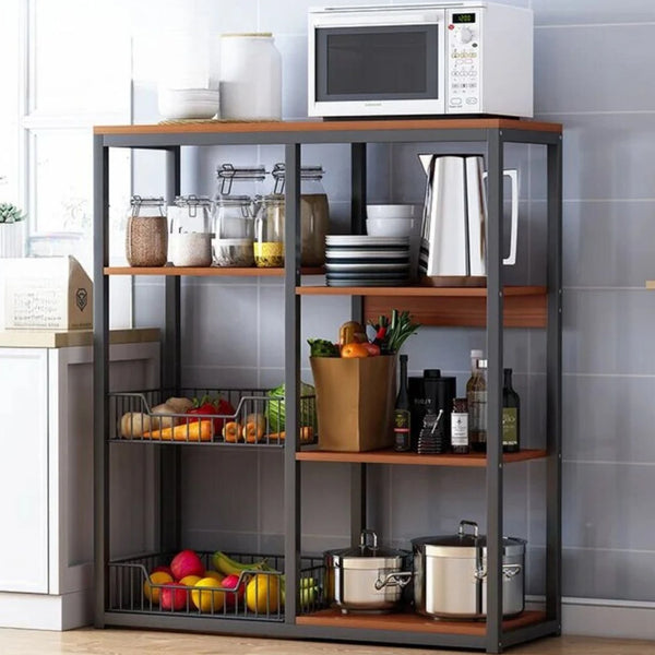 Kitchen Organizer Stand with Five Storage Shelves and Two Baskets