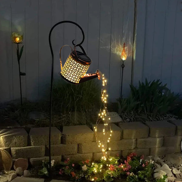 Solar LED Garden Lawn Lamp Creative Watering Can Sprinkles Star Type Shower Art Light