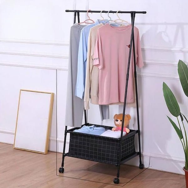 Metal Clothes Stand with Large Basket for Multi-Purpose Storage