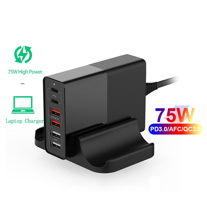 Devia Extreme 75W PD 6-Port Desktop Adapter, 65W Power Delivery Type C & 4 USB A Ports Quick Charger