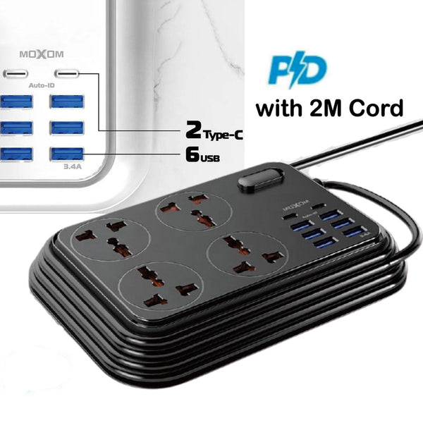 Moxom MX-ST06 3.4A 6 USB Ports + 2 PD Type-C + 4 Universal Power Socket