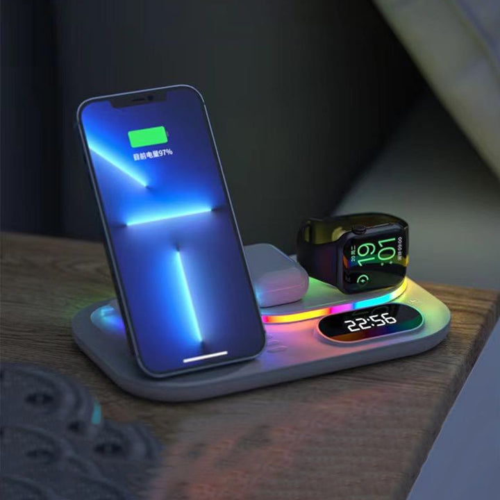 Wireless Charging Station with RGB Light and Digital Clock