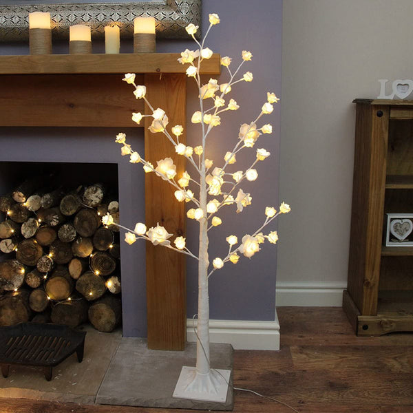 Festive Lights Decorative Light Artificial Tree - 72 White Rose Flowers LED Warm White Lighting