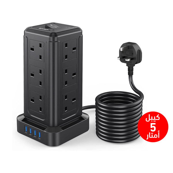 Power Strip Surge Protector Tower with 12 Outlets 4 USB Ports, Long Extension Cord Multiple Outlets