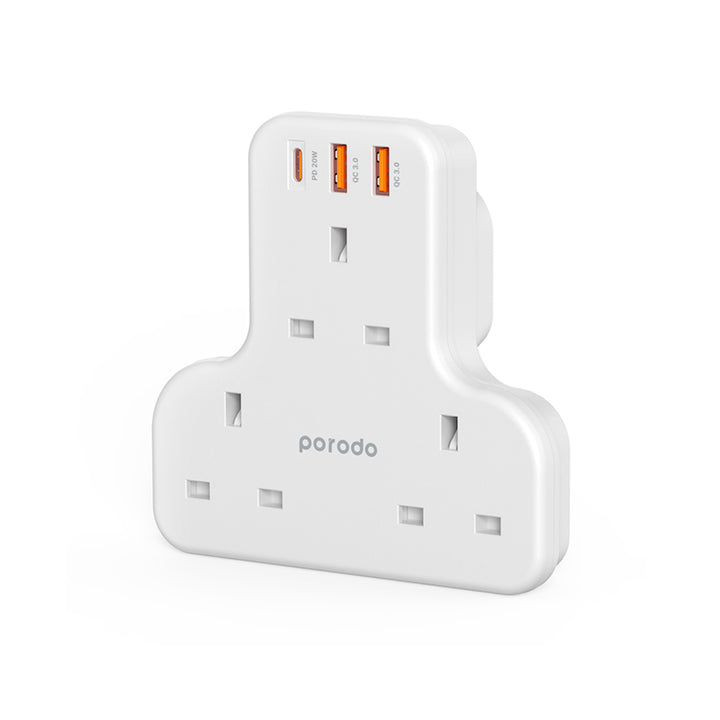 Porodo PD-FWCH006-WH Multiport Wall Socket 3250W with 3 AC 2 USB-A QC3.0 And One USB-C PD 20W 