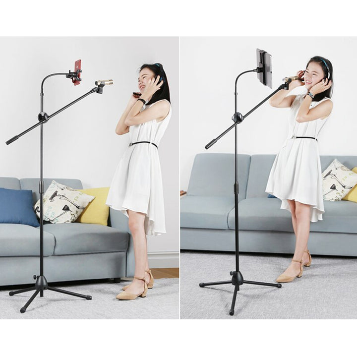 3 in 1 Proffessional Tripod Microphone & Phone Stand (Floor Type) Support With Angle Adjustment