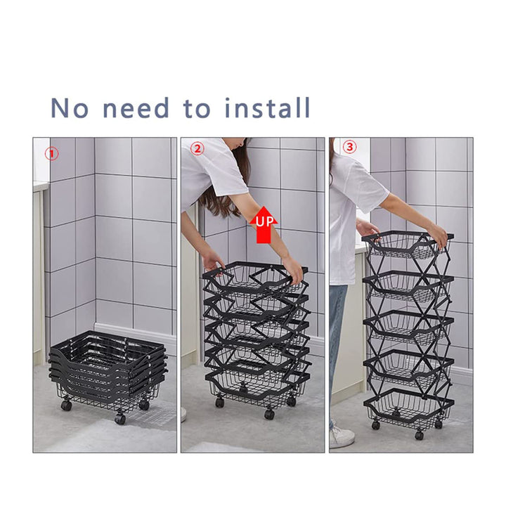 Expandable Kitchen Storage Cart Rolling Basket with 4 Wheels (3 - 4 - 5) Layers