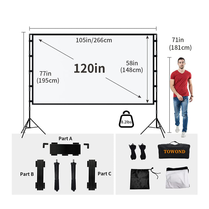 Portable Projector Screen with Stand Lightweight Foldable and Washable with a Bag (100 - 120 inches)  