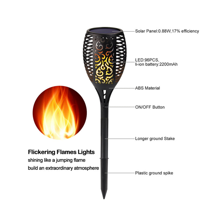 Solar Garden Torch Flame Light Outdoor 96 Led Tiki Torches With Flickering Flame