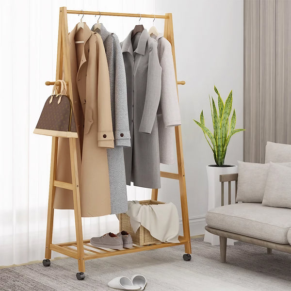 Space Saving Clothes Stand with 4 Hooks for Hanging Bags, Hats and Shoe Storage Rack