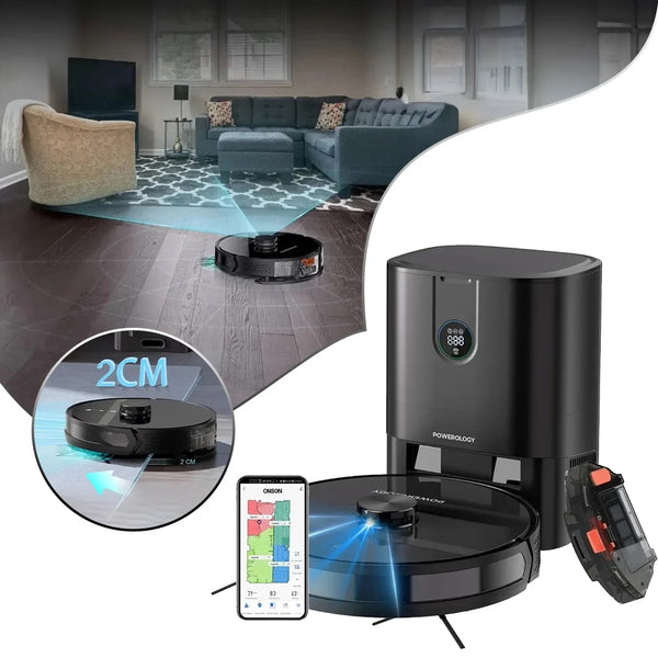 Powerology PPBCHA59 Smart Station Robot Vacuum & Mop with 4000Pa Suction Power