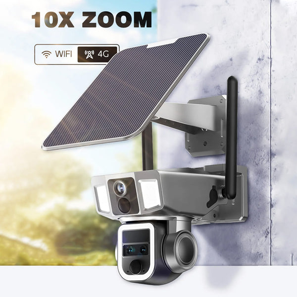 4MP Solar Triple-Lens Linkage Camera 10X Zoom WiFi & 4G