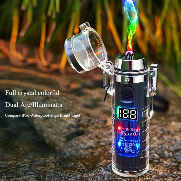 Transparent Double Arc Rechargeable Electric Lighter with Flashlight