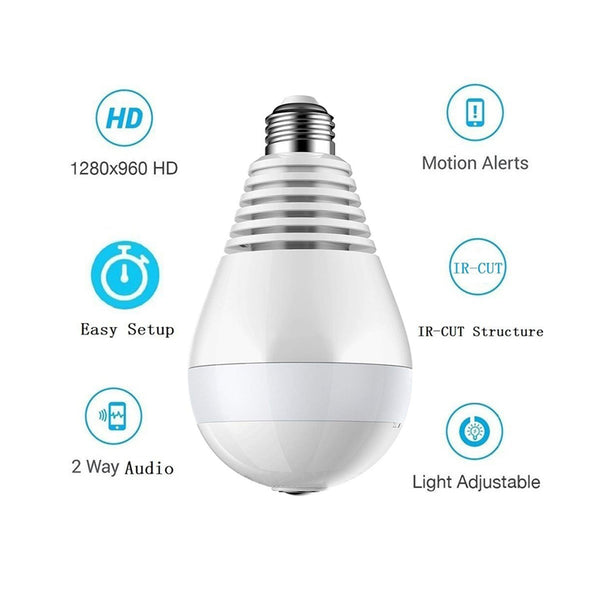 Smart Home CCTV Surveillance 360 Fisheye Panoramic Bulb Camera WiFi IP Camera with V380 APP