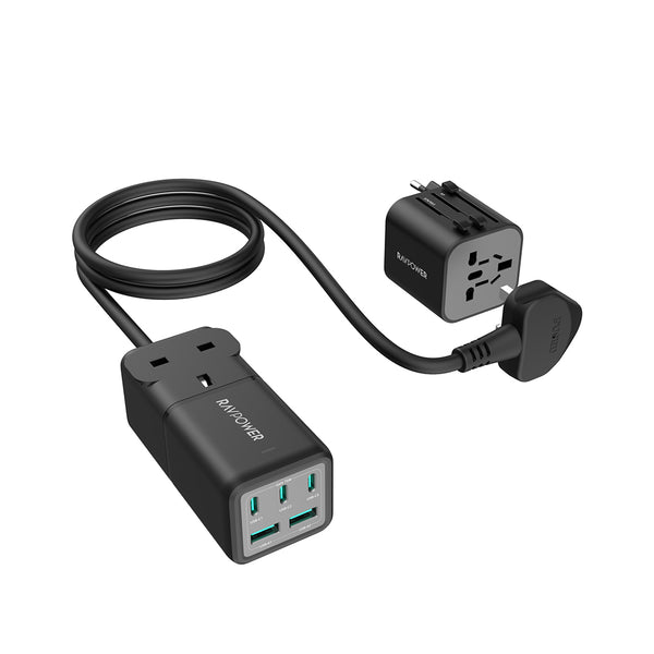 مشترك كهرباء RAVPower RP-PC1062 بقوة 75 واط و3 منافذ Type-C ومنفذين USB