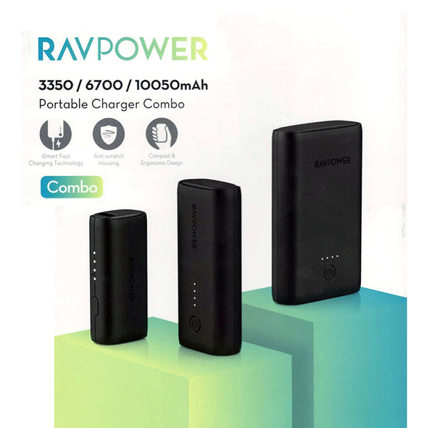 كومبو RAVPower RP-PB181 مع 3 باور بانك بسعة (3350mAh / 6700mAh / 10050mAh) 