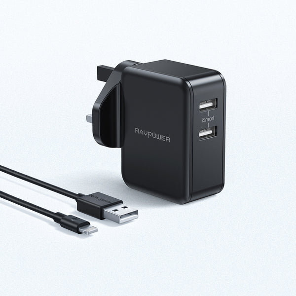 كومبو RAVPower RP-PC119 (شاحن RAVPower Prime بقدرة 24 وات مع منفذي USB + كيبل Lightning بطول 1 متر)