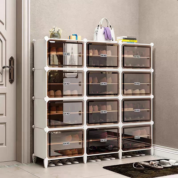 12-Box Shoe Cabinet with Transparent Doors Can Be Adjusted and Removable