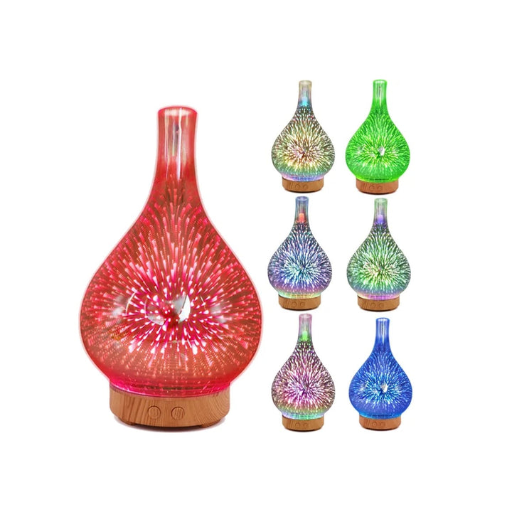 3D Fireworks Glass Vase Air Humidifier with 7 LED Night Lights