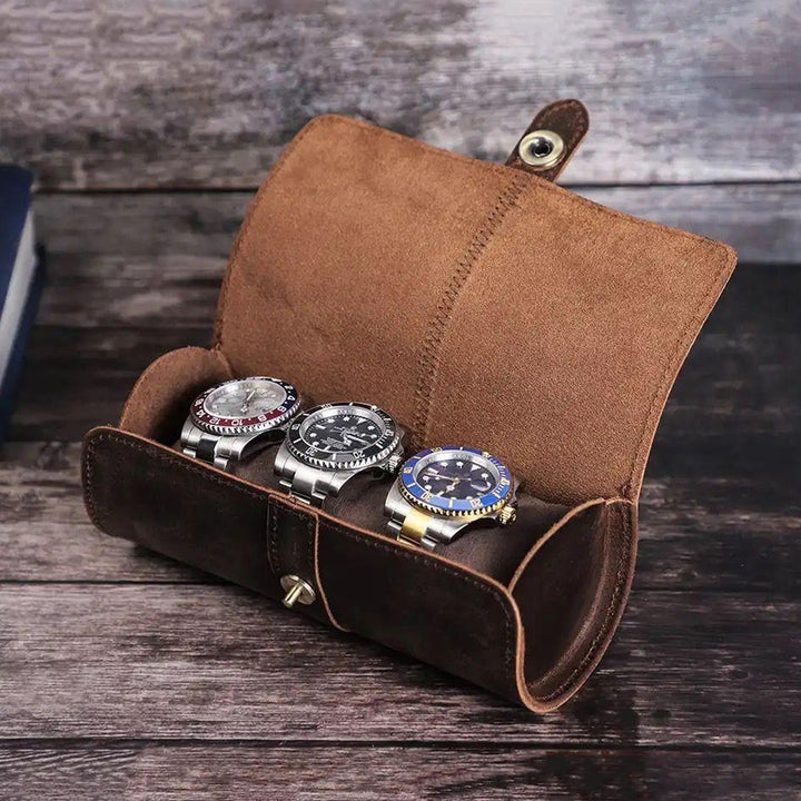 Leather Watch Roll Case for 3 Watches Made of Premium Natural Leather