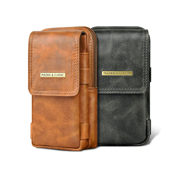 PULOKA High Quality Large Capacity Leather Multi-Layer Waterproof Mobile Bag