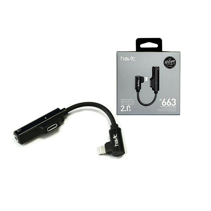 Havit H663 lightning Male to lightning Female and 3.5mm audio cable adapter