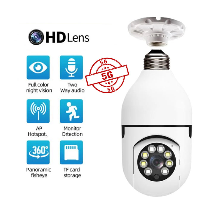 E27 bulb base 5G Wireless Panoramic WiFi Camera HD 1080P With Night Vision and Motion Sensor