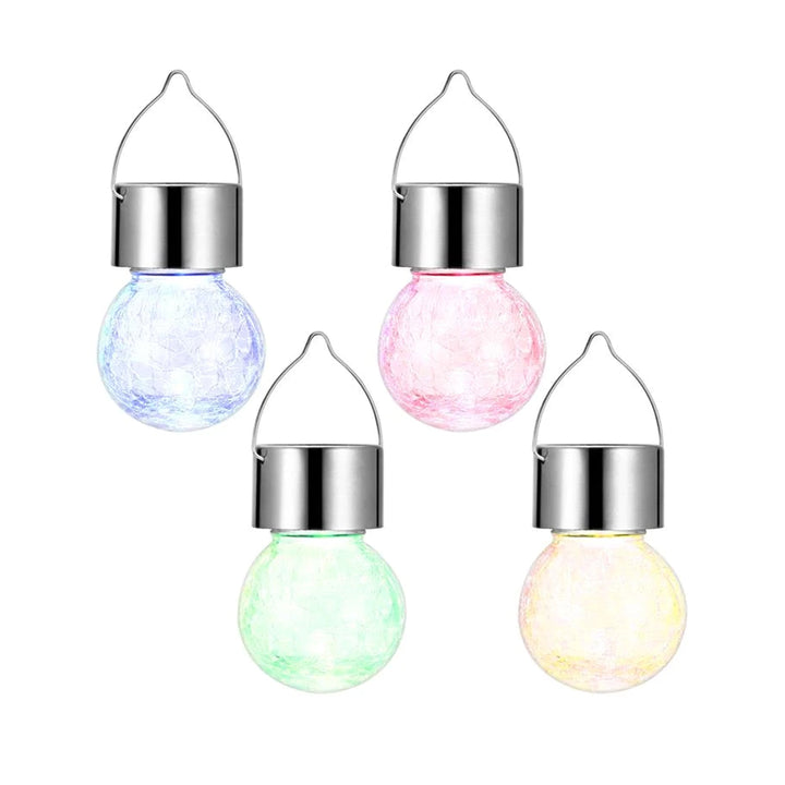 4PCS/ Pack Solar Landscape Lighting Hanging Lamp Crack Glass Ball LED Lights