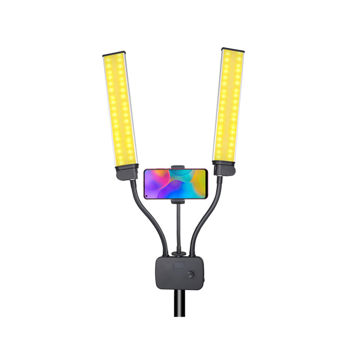 Double Arms Photographic Lighting Live Video Fill Light Two Tube LED Makeup Phone Camera Lamp with Tripod