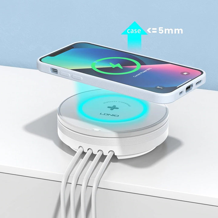 LDNIO 32W Desktop Wireless Charging Station with 4-Port PD/QC3.0 Fast Charging