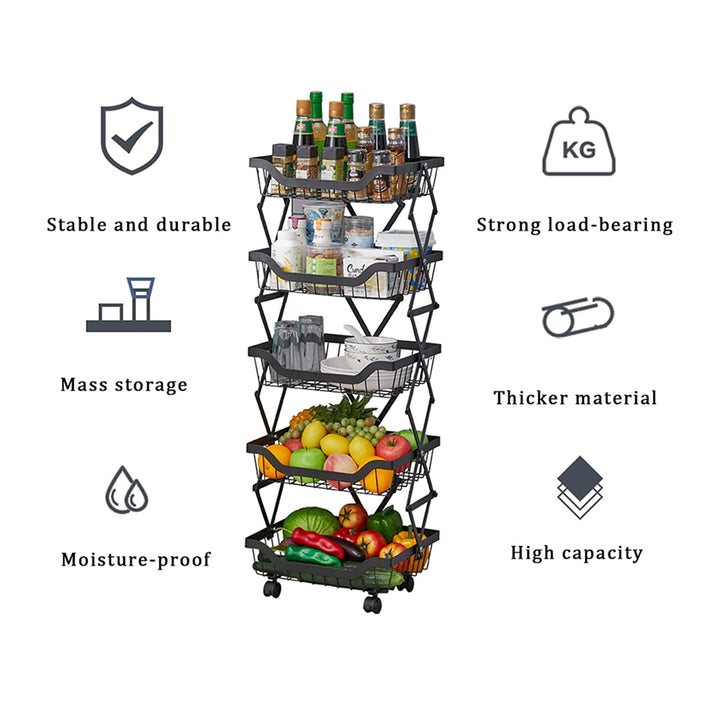 Expandable Kitchen Storage Cart Rolling Basket with 4 Wheels (3 - 4 - 5) Layers