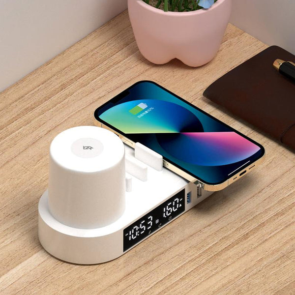 Charging Dock USB and Wireless Fast Charging Versatile Phone Charging Dock with Digital Alarm Clock and Colorful LED Night Light