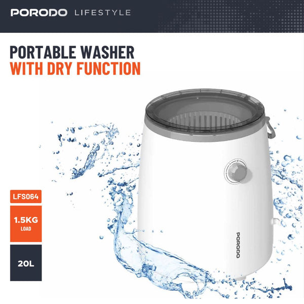 Porodo LFS064 Portable Mini Washing Machine and Dryer 1.5 kg 20 Litre High Efficiency and Flexible Operation