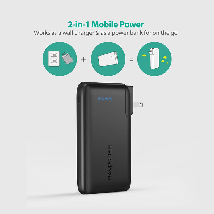 RAVPower RP-PB066 AC 10000mAh Power Bank with EU&UK Adapter (Built-in US Plug) 